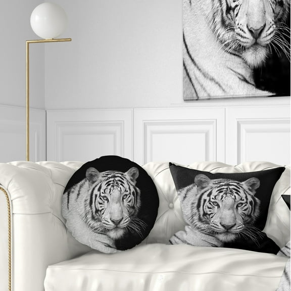 Designart Staring Bengal White Tiger - Contemporary Animal Throw Pillow - 12x20