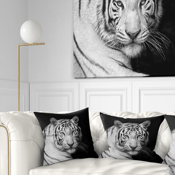 Designart Staring Bengal White Tiger - Contemporary Animal Throw Pillow - 16x16