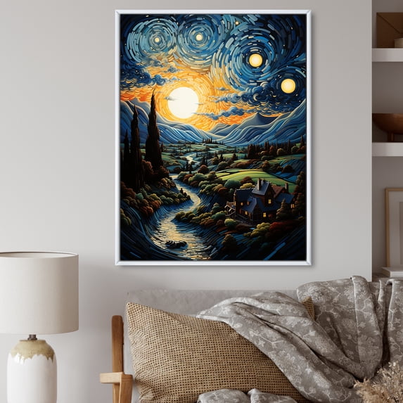 Designart "Starry Day A Masterpiece by Vincent II" Landscape & Nature Floater Framed Wall Art Living Room
