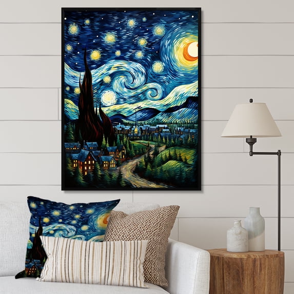 Designart "Starry Day A Masterpiece by Vincent VI" Abstract Floater Framed Canvas Print