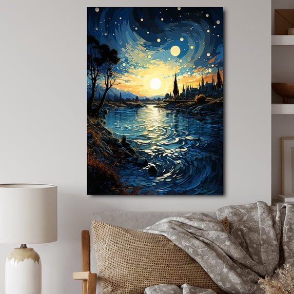 Designart "Starry Night Over the Rhone by Vincent IV" Landscape & Nature Wall Art Print