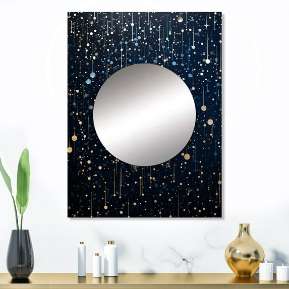 Designart "Starry Night Sky in Indian Art I" Indian Art Mirror Wall Decor - Global Teal People Mirror Wall Art For Entryway - 32" x 24" Inch