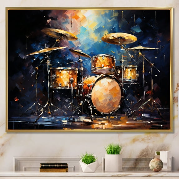 Designart "Starry Slate Timpani Nocturne" Music Floater Framed Wall Art Living Room