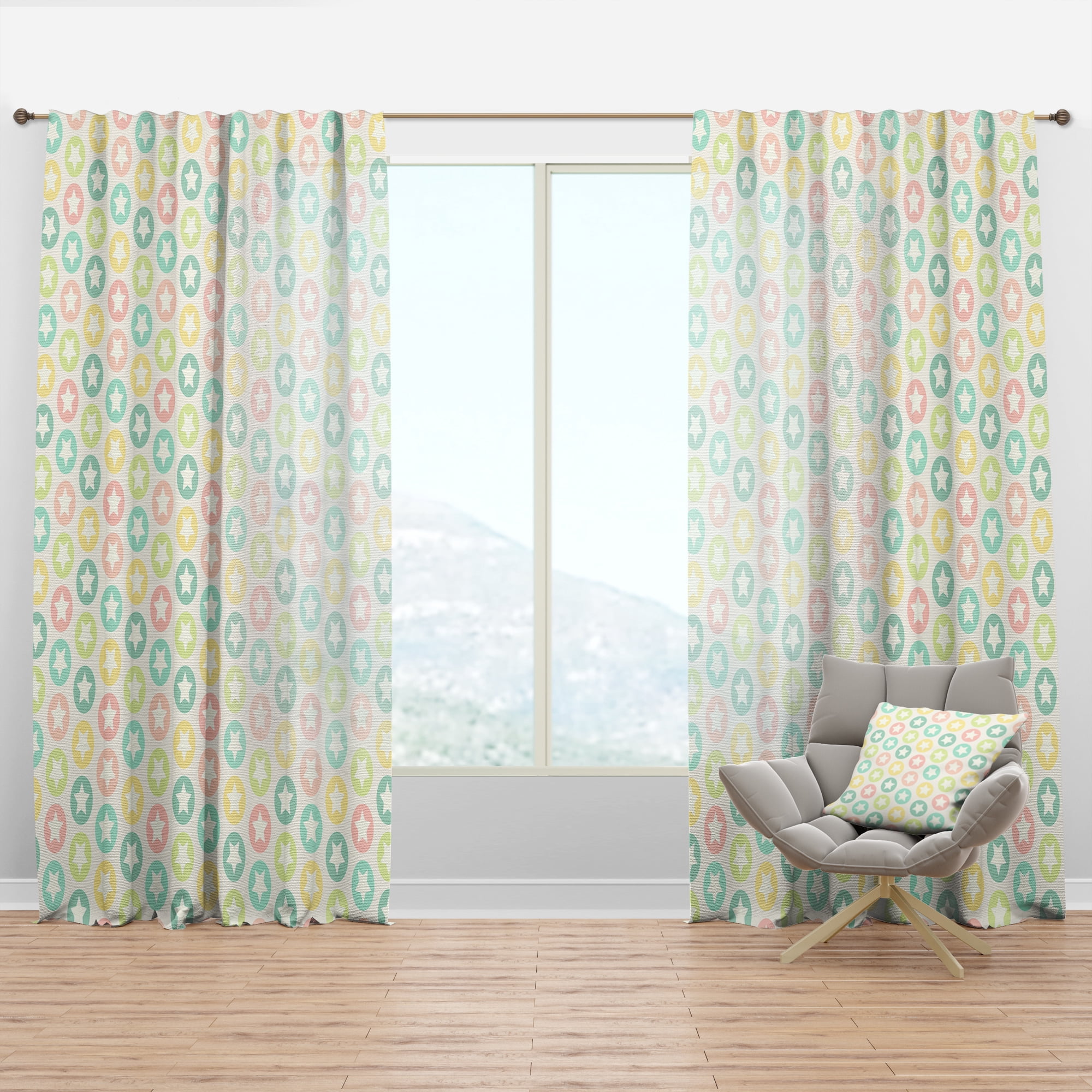 Designart 'Stars With Retro Pattern' Mid-Century Modern Curtain Panel