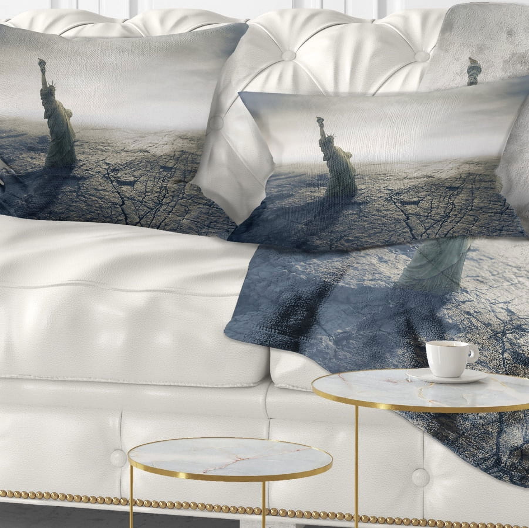 Designart Statue of Liberty in Dried Field - Landscape Photography Throw Pillow - 12x20