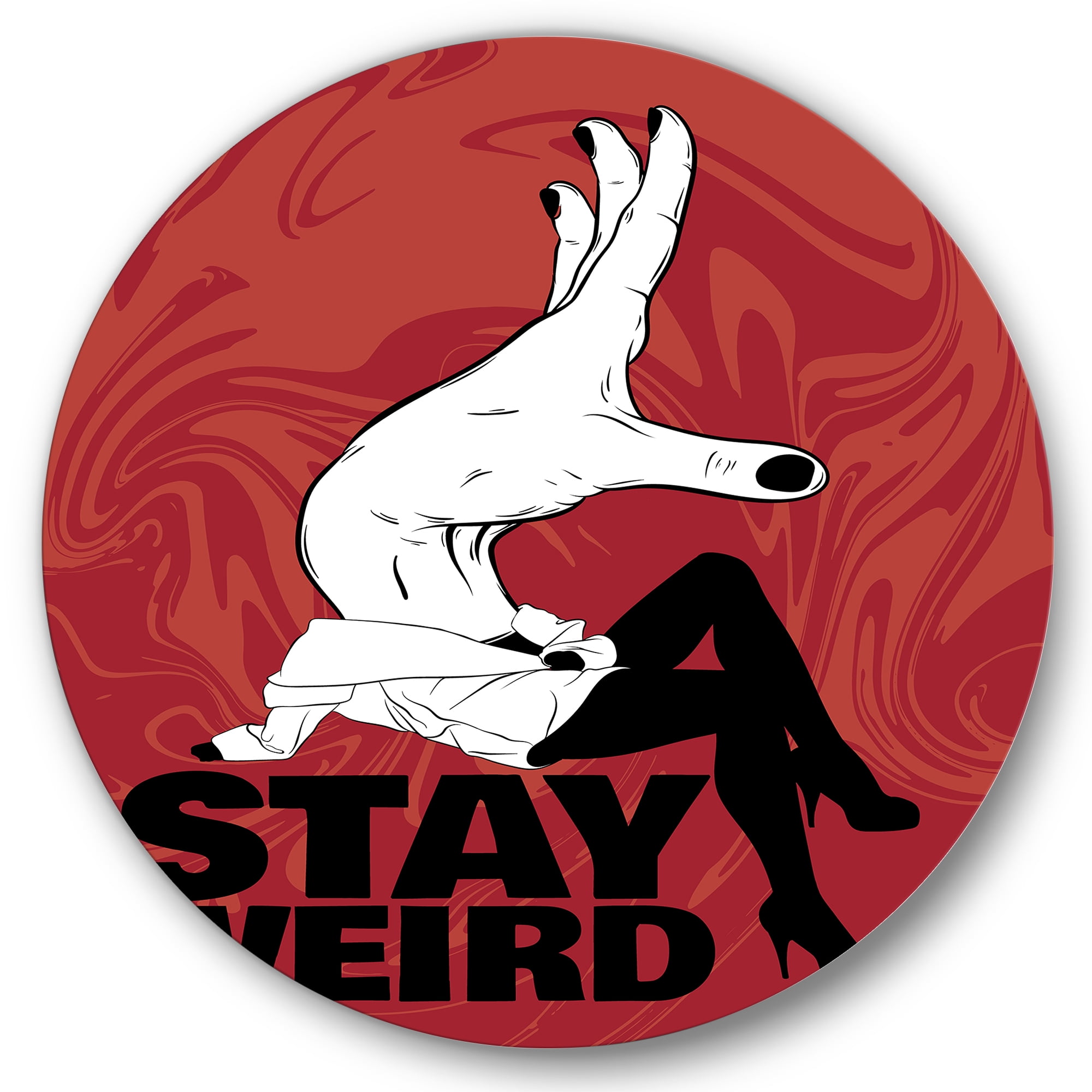 Designart 'Stay Weird Hand Sign' Vintage Circle Metal Wall Art 23x23 - Disc of 23