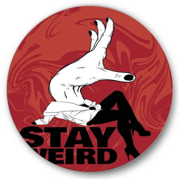 Designart 'Stay Weird Hand Sign' Vintage Circle Metal Wall Art 36x36 - Disc of 36