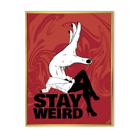 Designart 'Stay Weird Hand Sign' Vintage Framed Canvas Wall Art Print
