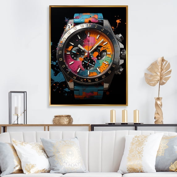 Designart "Steel Sentinel Luxury Watch Design I" Fashion Floater Framed Canvas Print