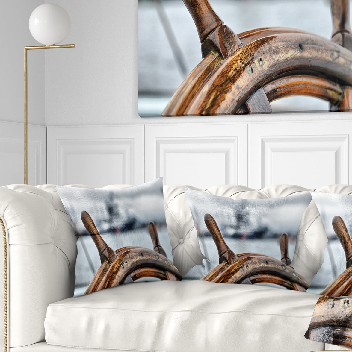 Designart Steering Wheel Sailboat - Landscape Photography Throw Pillow - 16x16