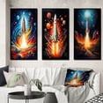 thumbnail image 1 of Designart "Stellar Voyage with the Rocketship III" Rocketship Framed Wall Art Set Of 3 - Multi-Color Rocketship Frame Gallery Set For Office Decor, 1 of 7