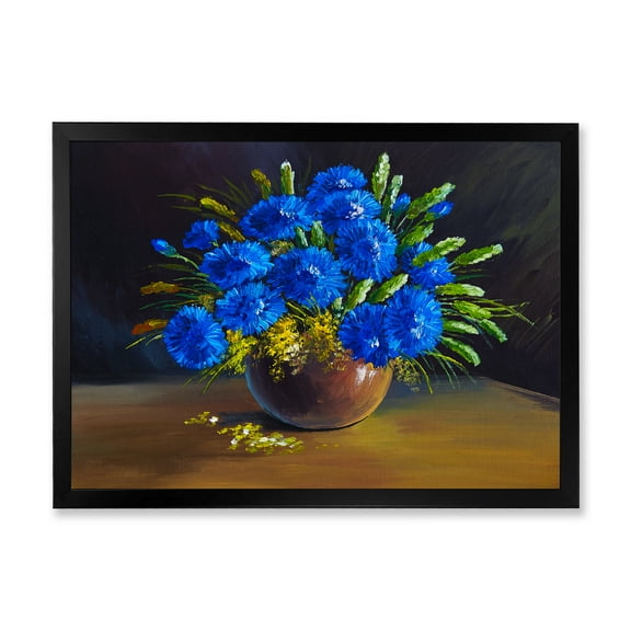 Designart 'Still Life A Bouquet Of Blue Wildflowers In Vase' Traditional Framed Art Print