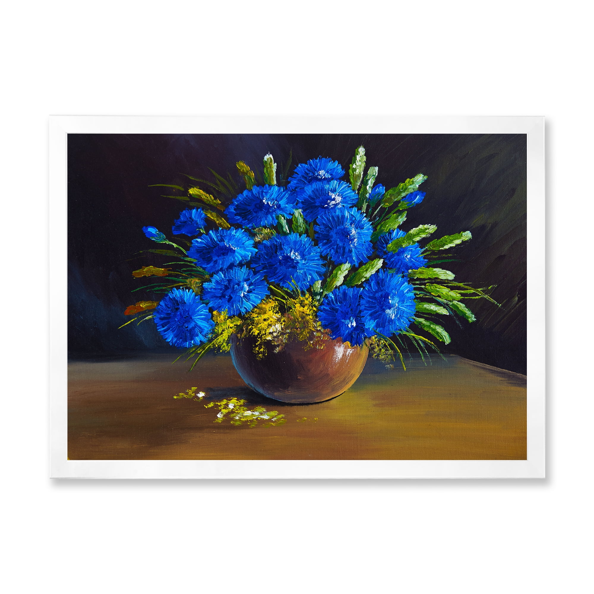 Designart 'Still Life A Bouquet Of Blue Wildflowers In Vase' Traditional Framed Art Print