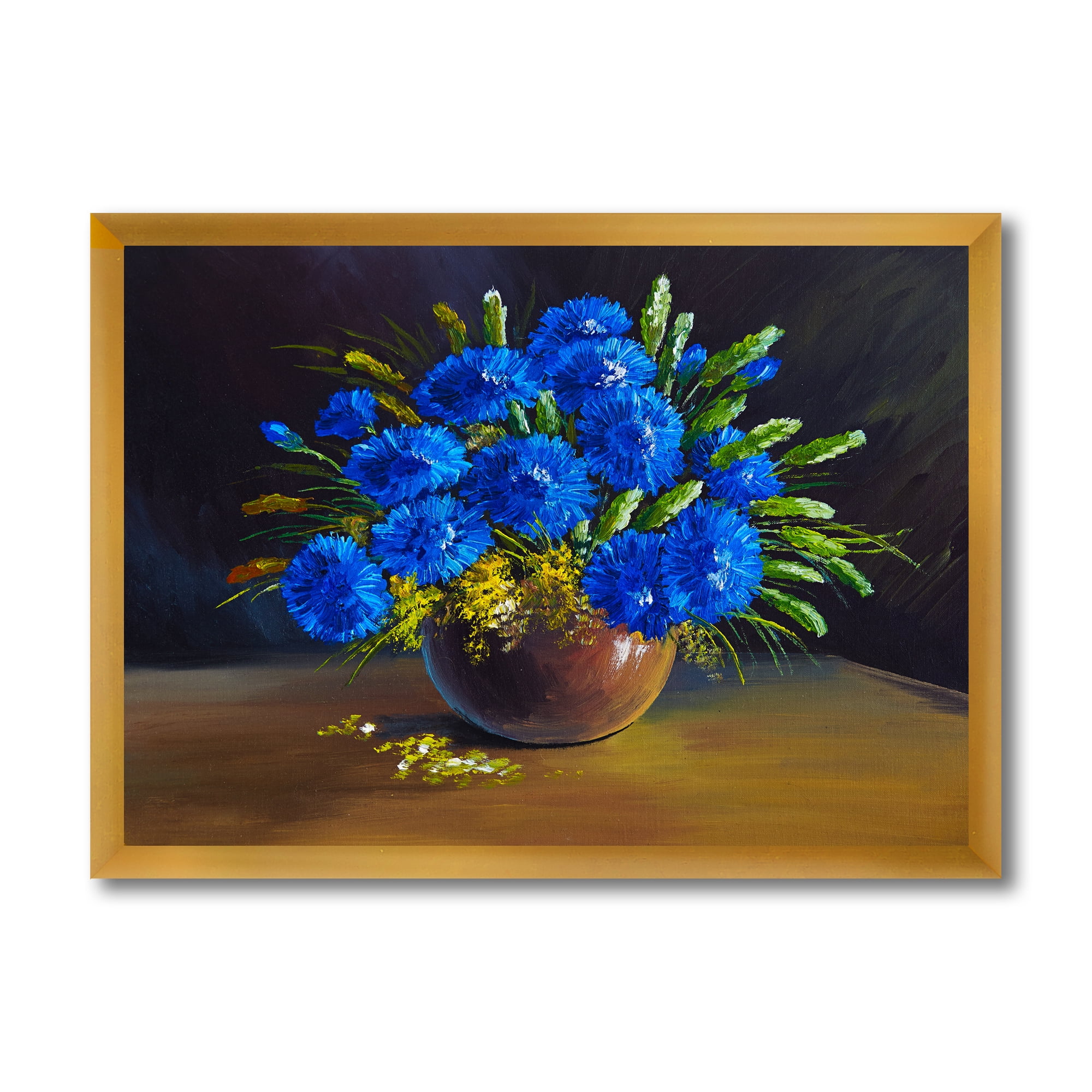 Designart 'Still Life A Bouquet Of Blue Wildflowers In Vase' Traditional Framed Art Print