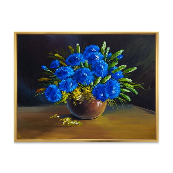 Designart 'Still Life A Bouquet Of Blue Wildflowers In Vase' Traditional Framed Canvas Wall Art Print