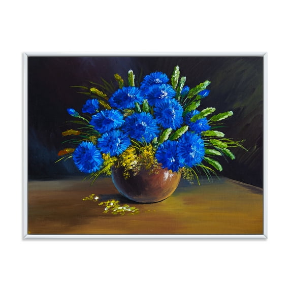 Designart 'Still Life A Bouquet Of Blue Wildflowers In Vase' Traditional Framed Canvas Wall Art Print