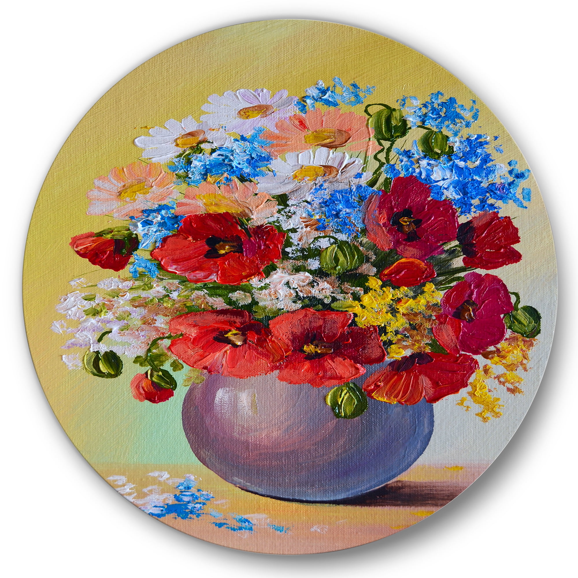 Designart 'Still Life A Bouquet Of Blue and Red Flowers' Traditional Circle Metal Wall Art 29x29 - Disc of 29