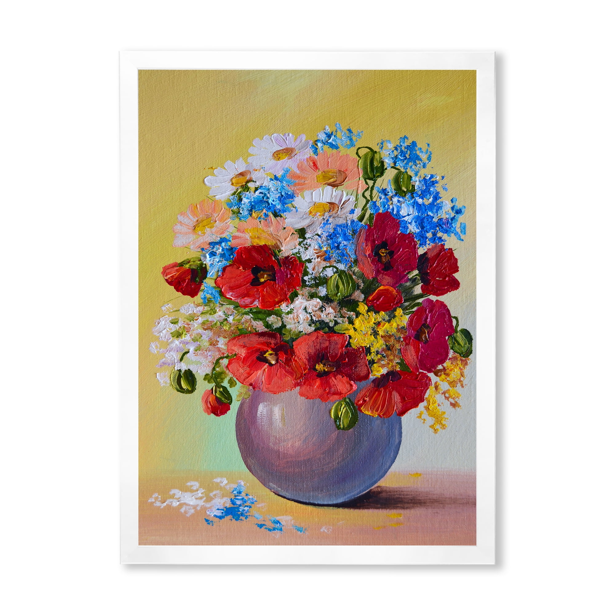Designart 'Still Life A Bouquet Of Blue and Red Flowers' Traditional Framed Art Print
