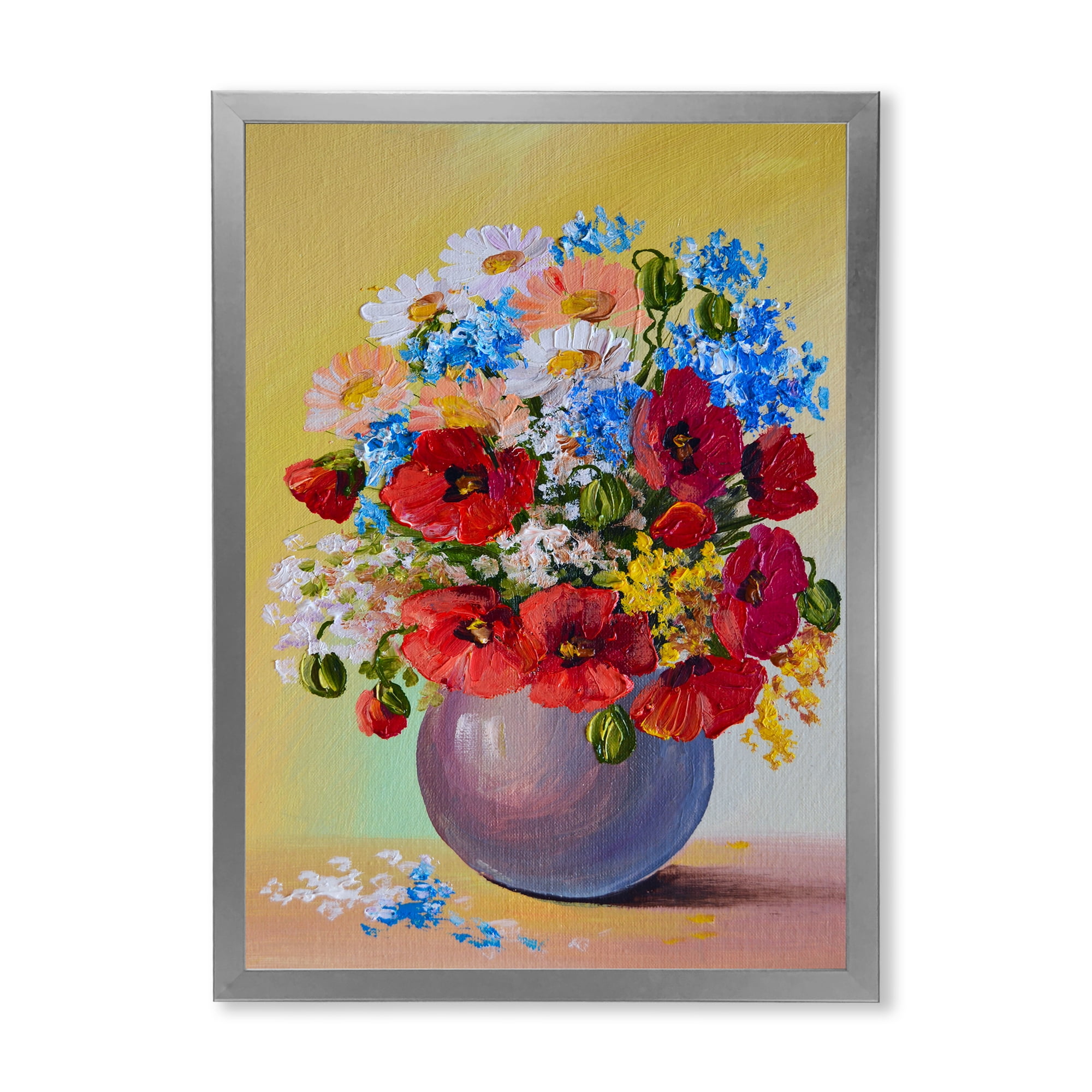 Designart 'Still Life A Bouquet Of Blue and Red Flowers' Traditional Framed Art Print