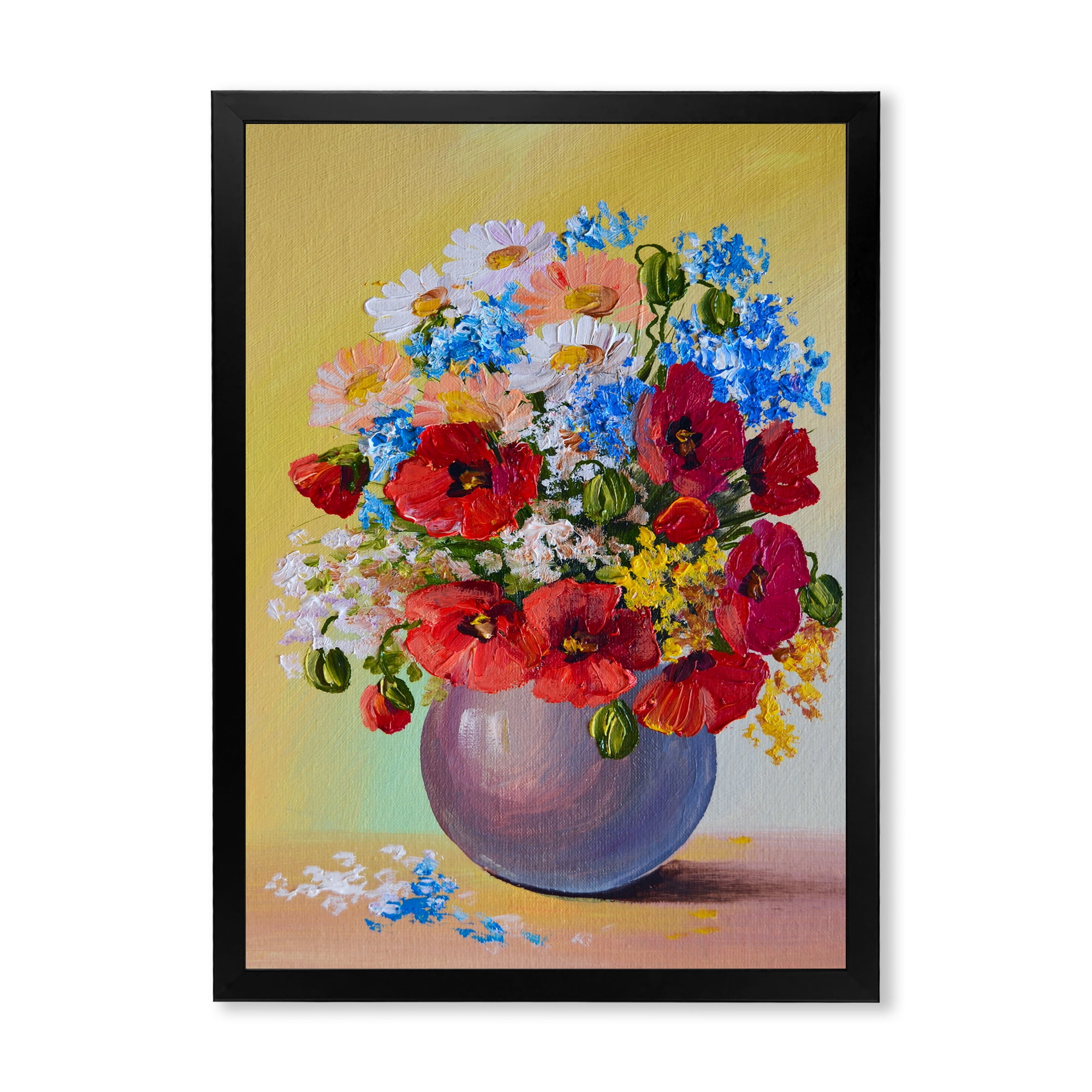 Designart 'Still Life A Bouquet Of Blue and Red Flowers' Traditional Framed Art Print