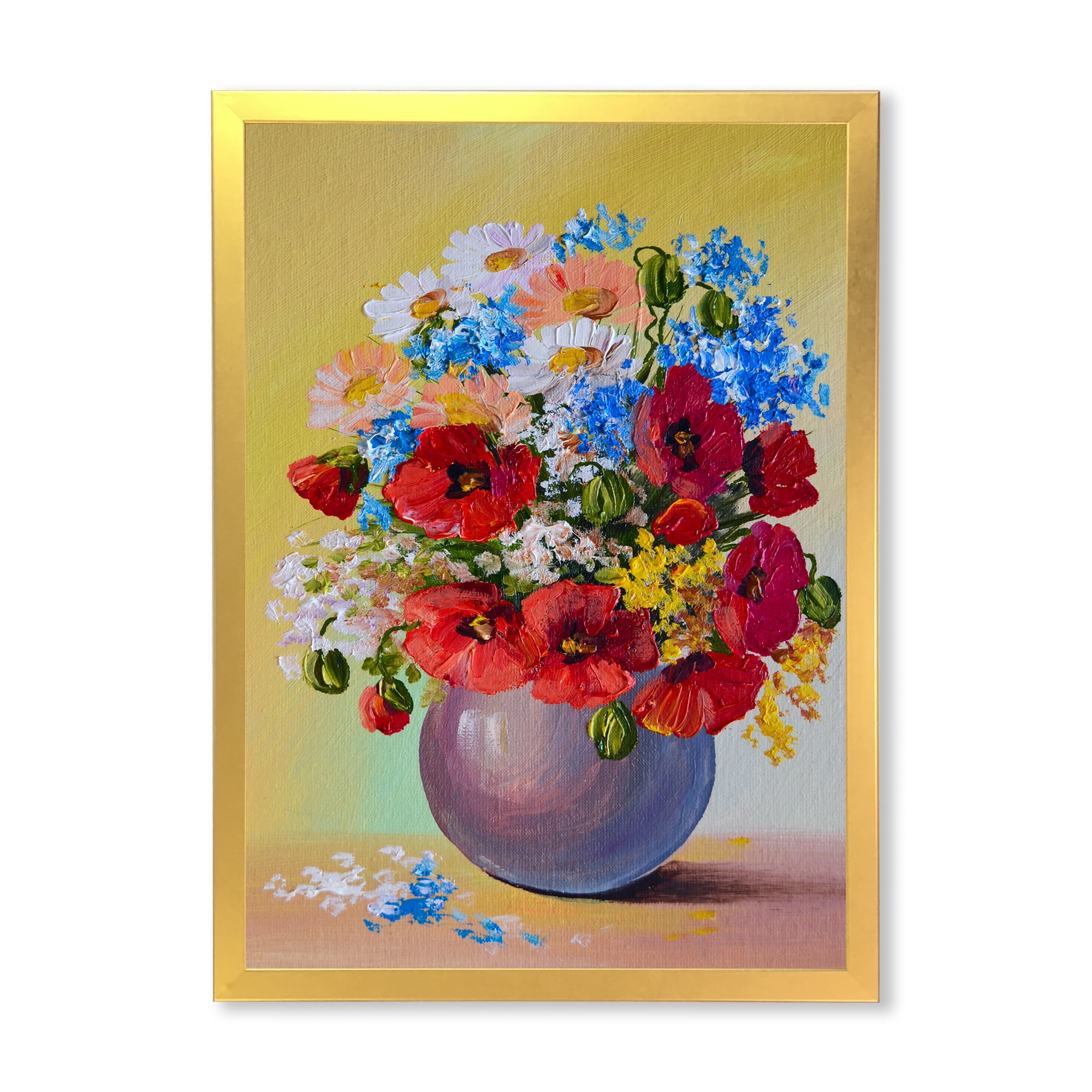 Designart 'Still Life A Bouquet Of Blue and Red Flowers' Traditional Framed Art Print