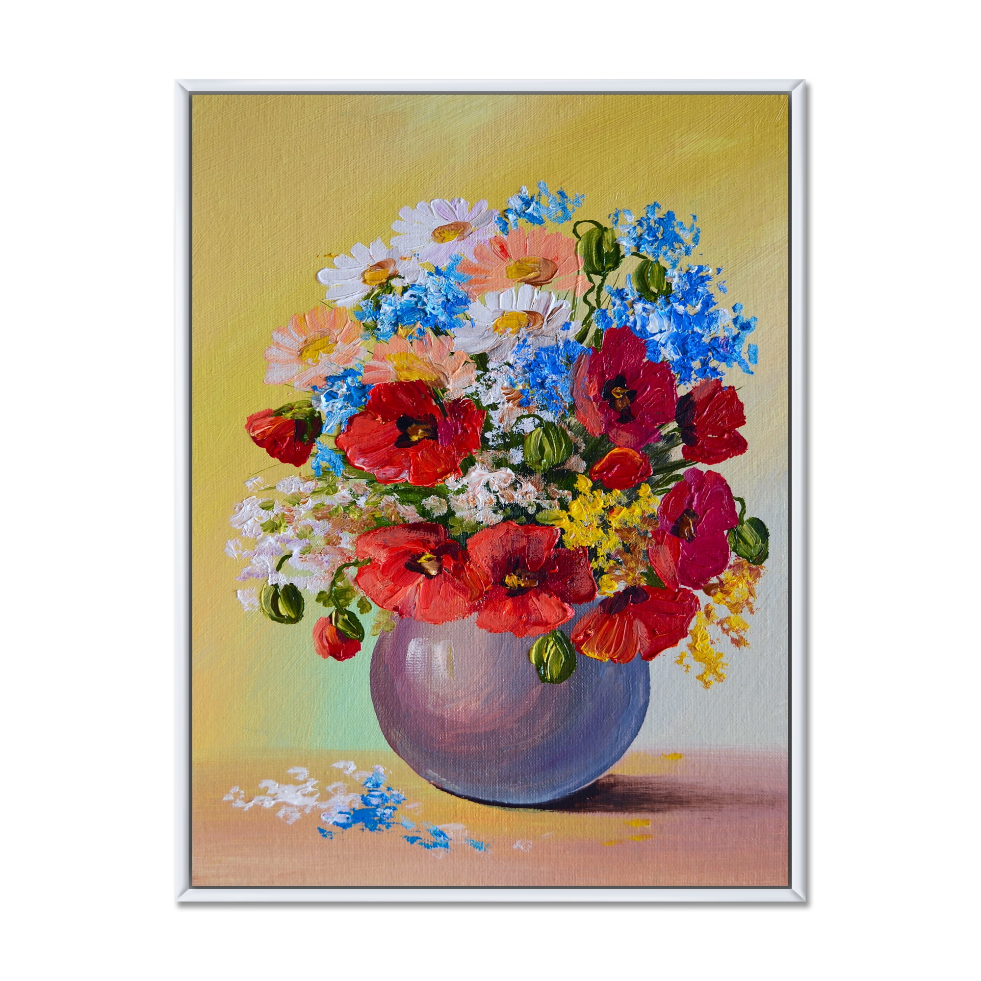 Designart 'Still Life A Bouquet Of Blue and Red Flowers' Traditional Framed Canvas Wall Art Print