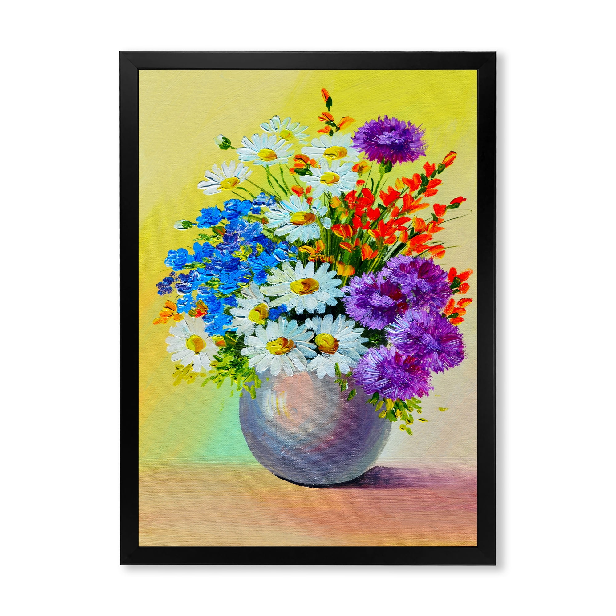 Designart 'Still Life A Bouquet Of Red Blue & White Flowers' Traditional Framed Art Print
