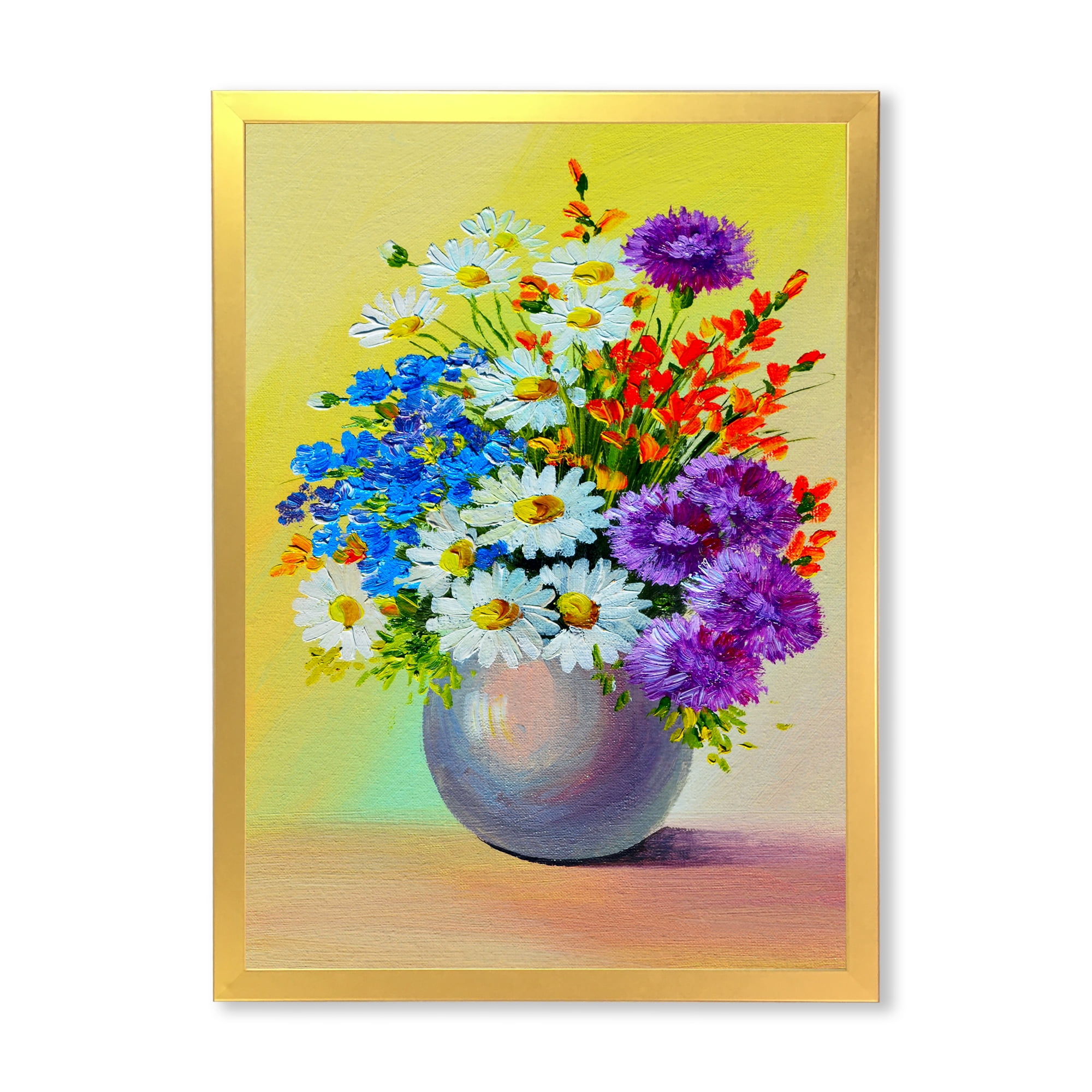 Designart 'Still Life A Bouquet Of Red Blue & White Flowers' Traditional Framed Art Print