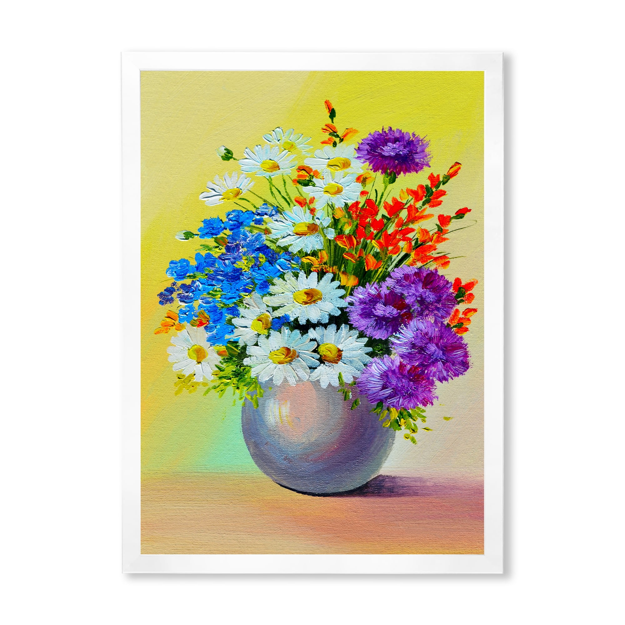 Designart 'Still Life A Bouquet Of Red Blue & White Flowers' Traditional Framed Art Print