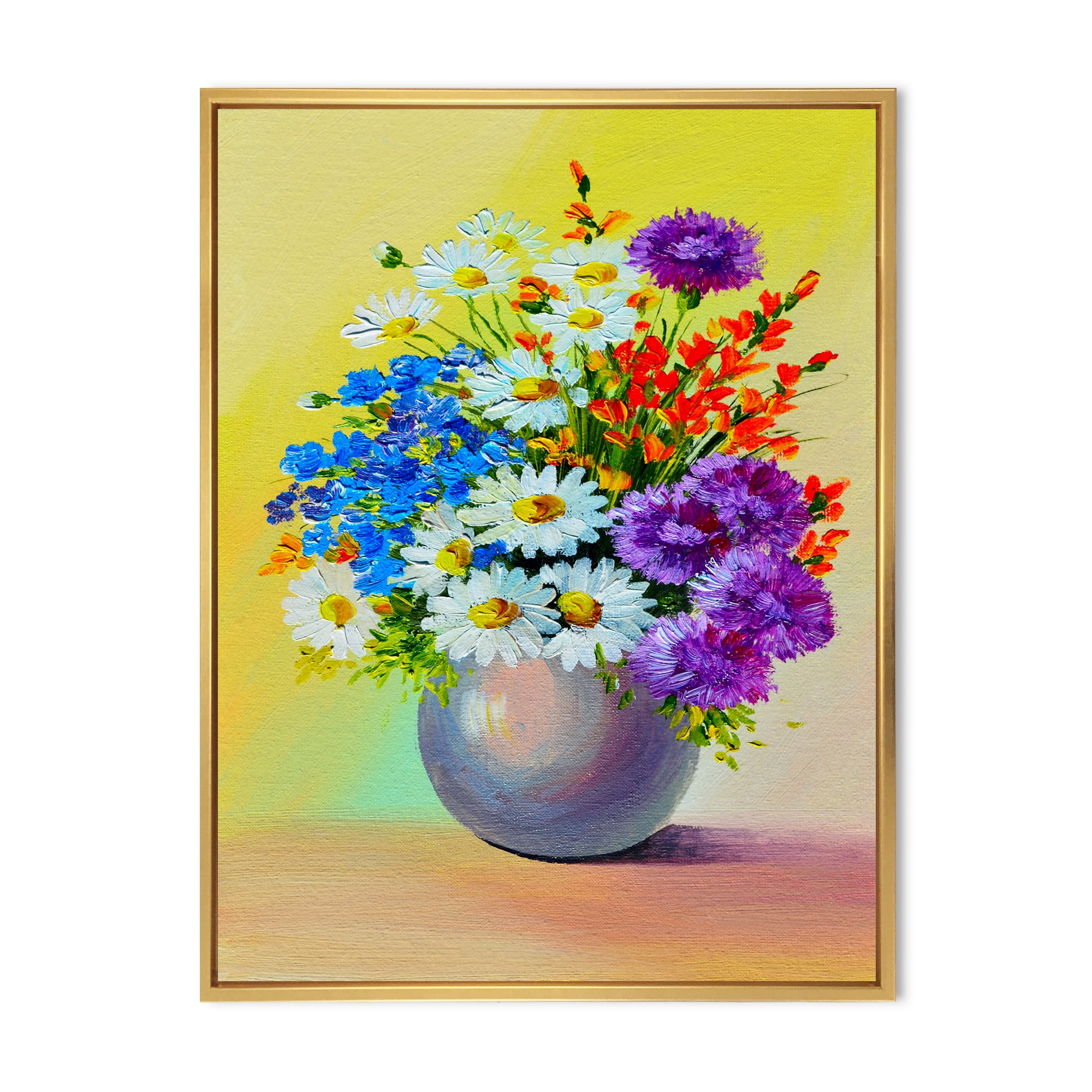 Designart 'Still Life A Bouquet Of Red Blue & White Flowers' Traditional Framed Canvas Wall Art Print