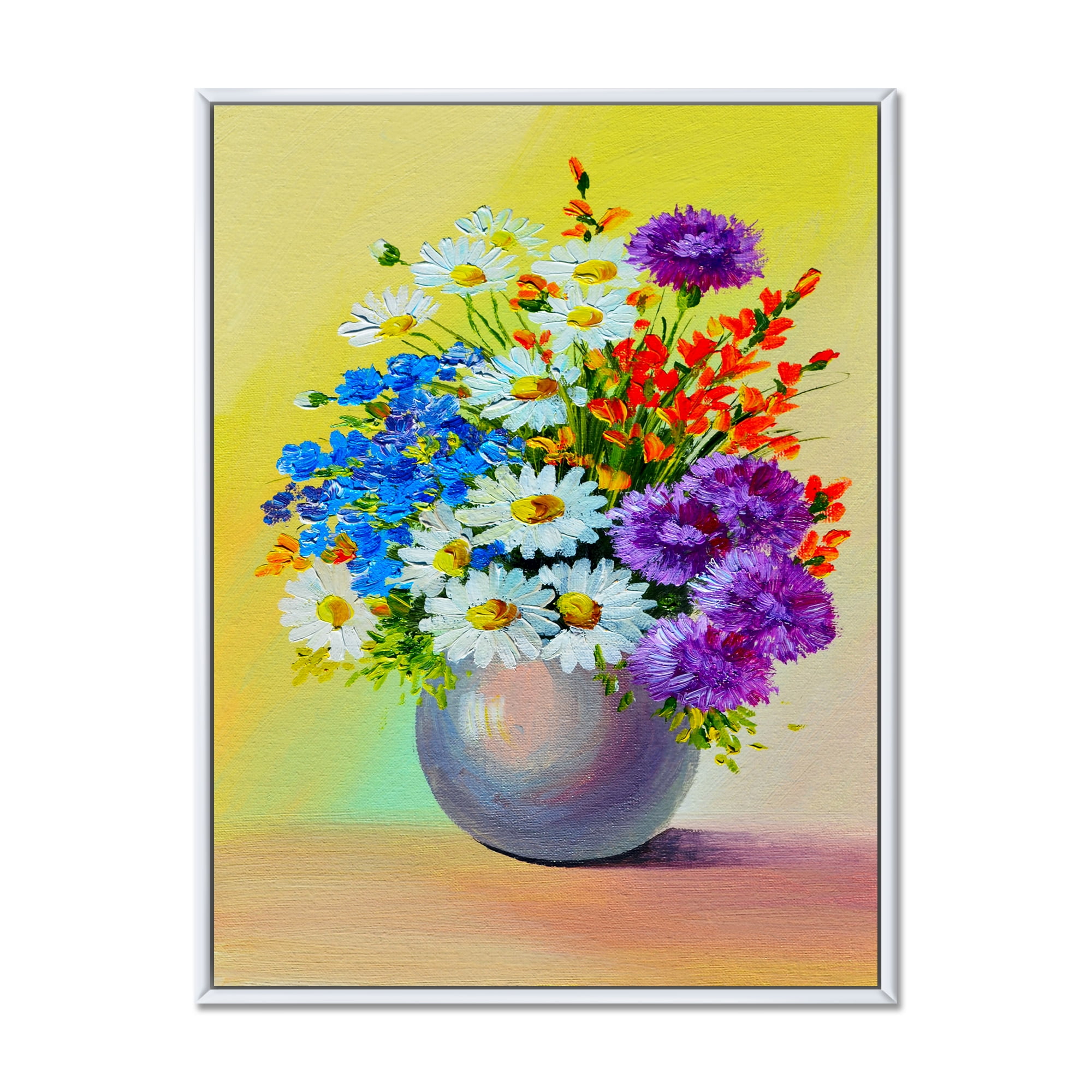 Designart 'Still Life A Bouquet Of Red Blue & White Flowers' Traditional Framed Canvas Wall Art Print