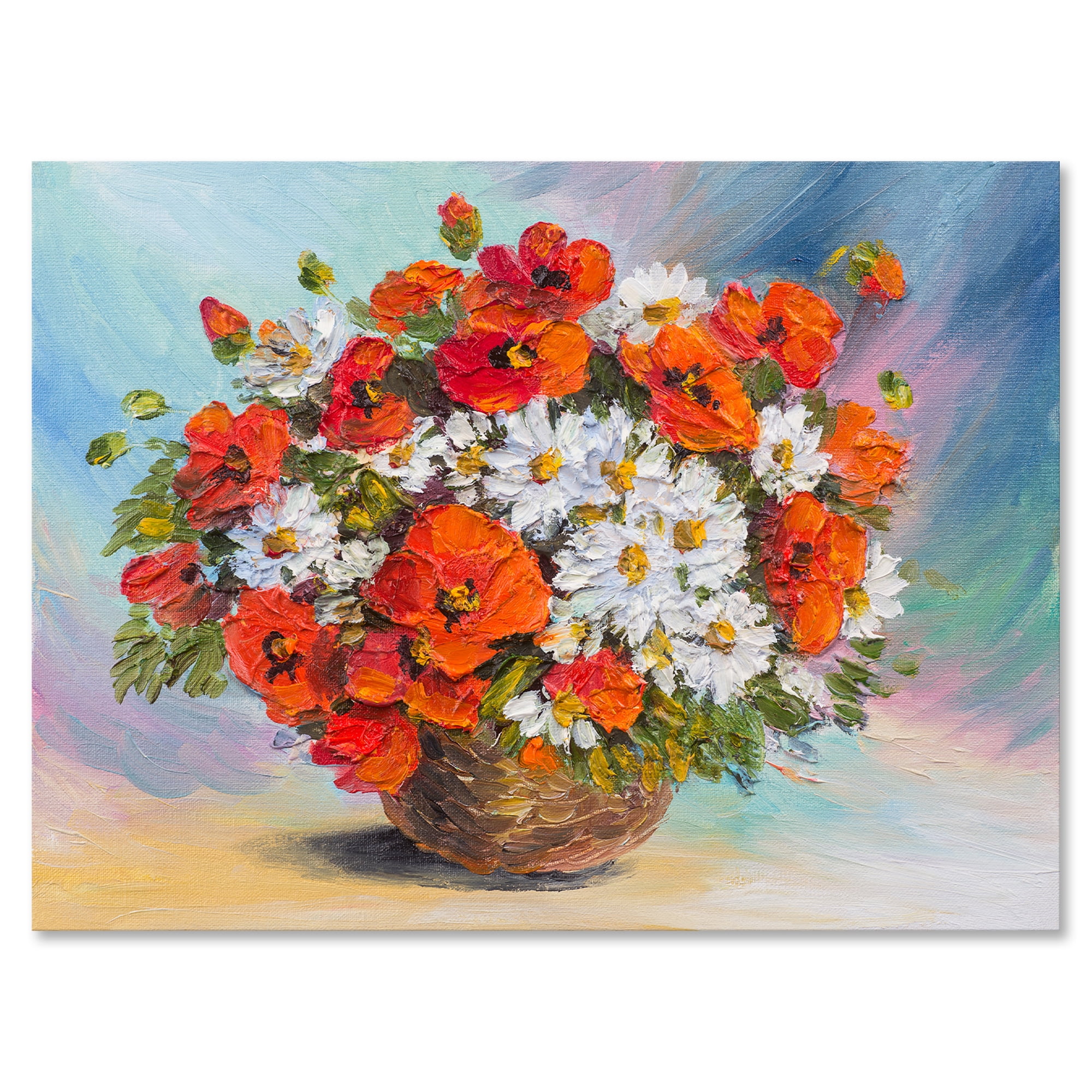 Designart ' Still Life Bouquet Of Daisies and Poppies ' Traditional Canvas Wall Art Print