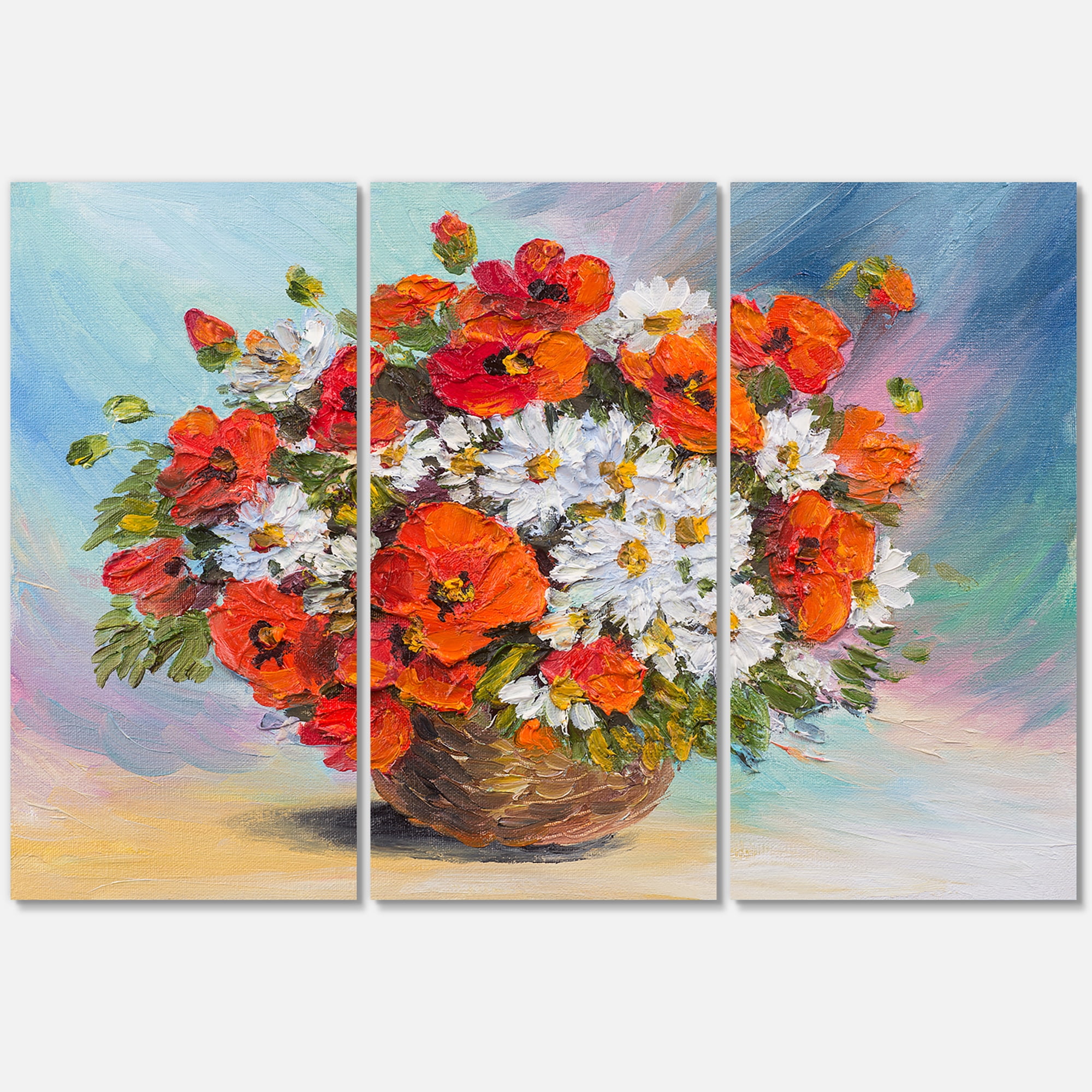 Designart ' Still Life Bouquet Of Daisies and Poppies ' Traditional Canvas Wall Art Print