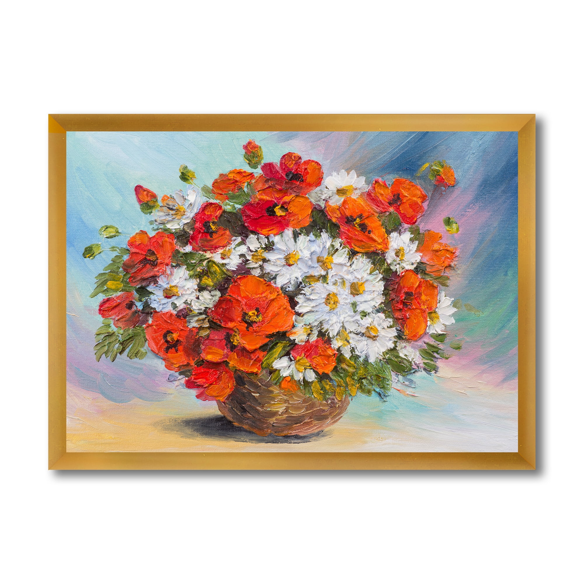 Designart 'Still Life Bouquet Of Daisies and Poppies' Traditional Framed Art Print