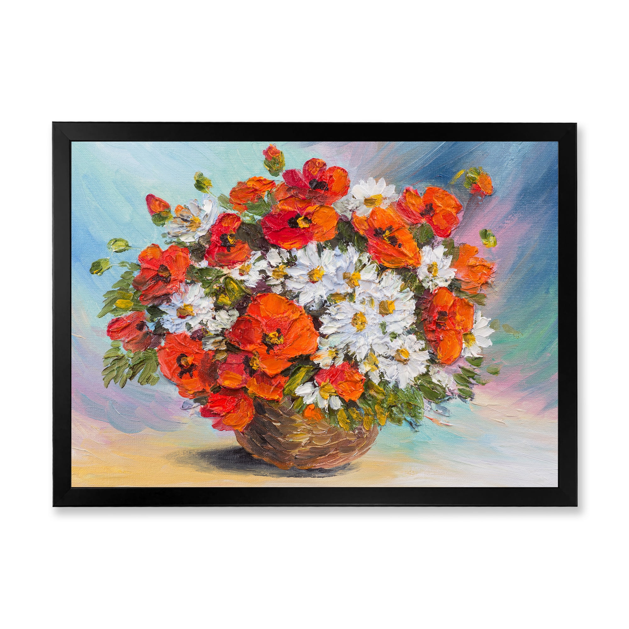 Designart 'Still Life Bouquet Of Daisies and Poppies' Traditional Framed Art Print
