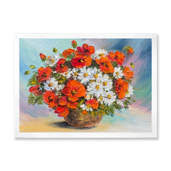 Designart 'Still Life Bouquet Of Daisies and Poppies' Traditional Framed Art Print