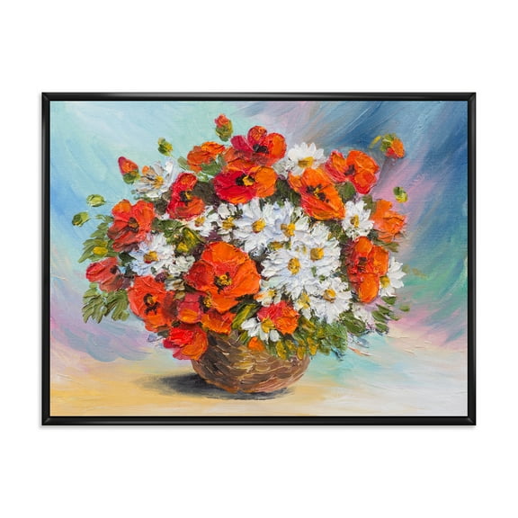 Designart 'Still Life Bouquet Of Daisies and Poppies' Traditional Framed Canvas Wall Art Print