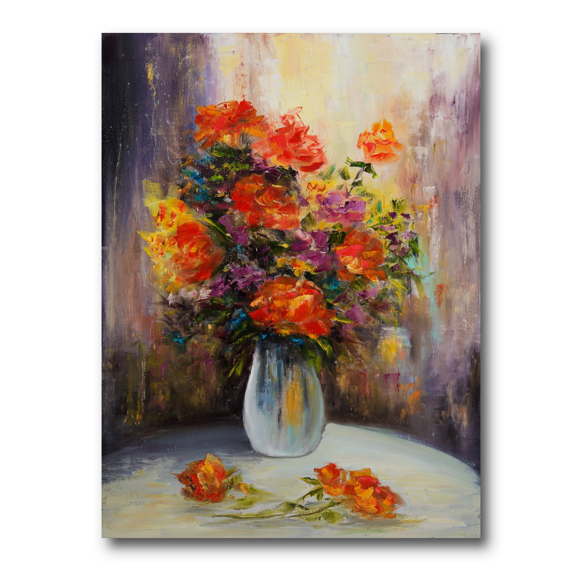 Designart ' Still Life Bouquet With Yellow and Red Flowers ' Traditional Canvas Wall Art Print