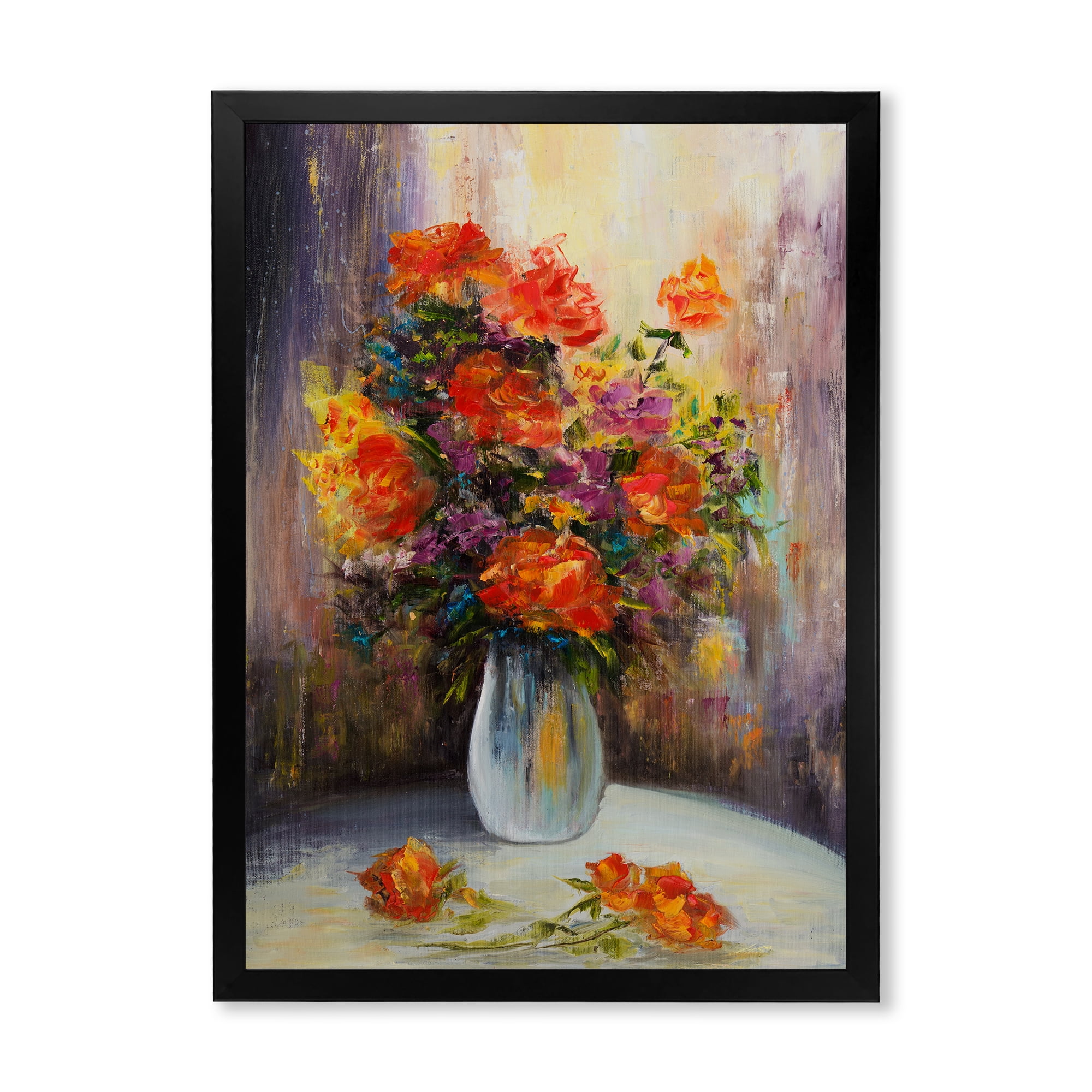 Designart 'Still Life Bouquet With Yellow and Red Flowers' Traditional Framed Art Print