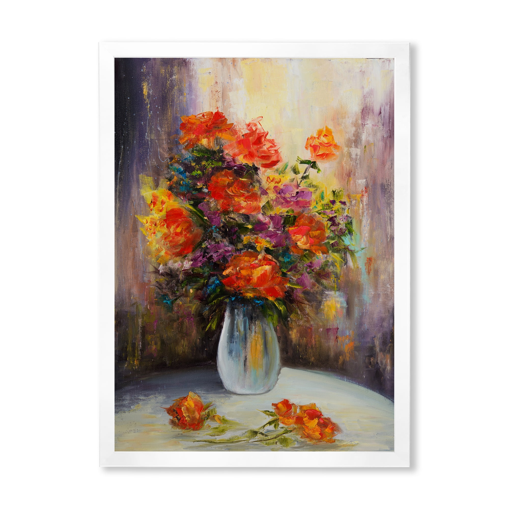 Designart 'Still Life Bouquet With Yellow and Red Flowers' Traditional Framed Art Print