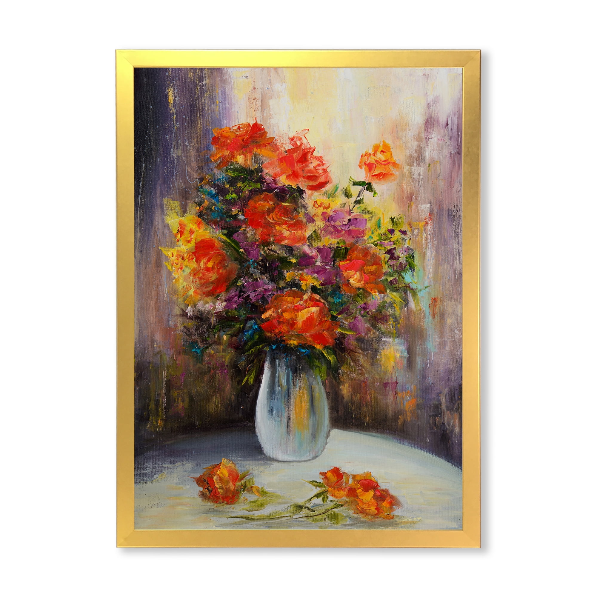 Designart 'Still Life Bouquet With Yellow and Red Flowers' Traditional Framed Art Print
