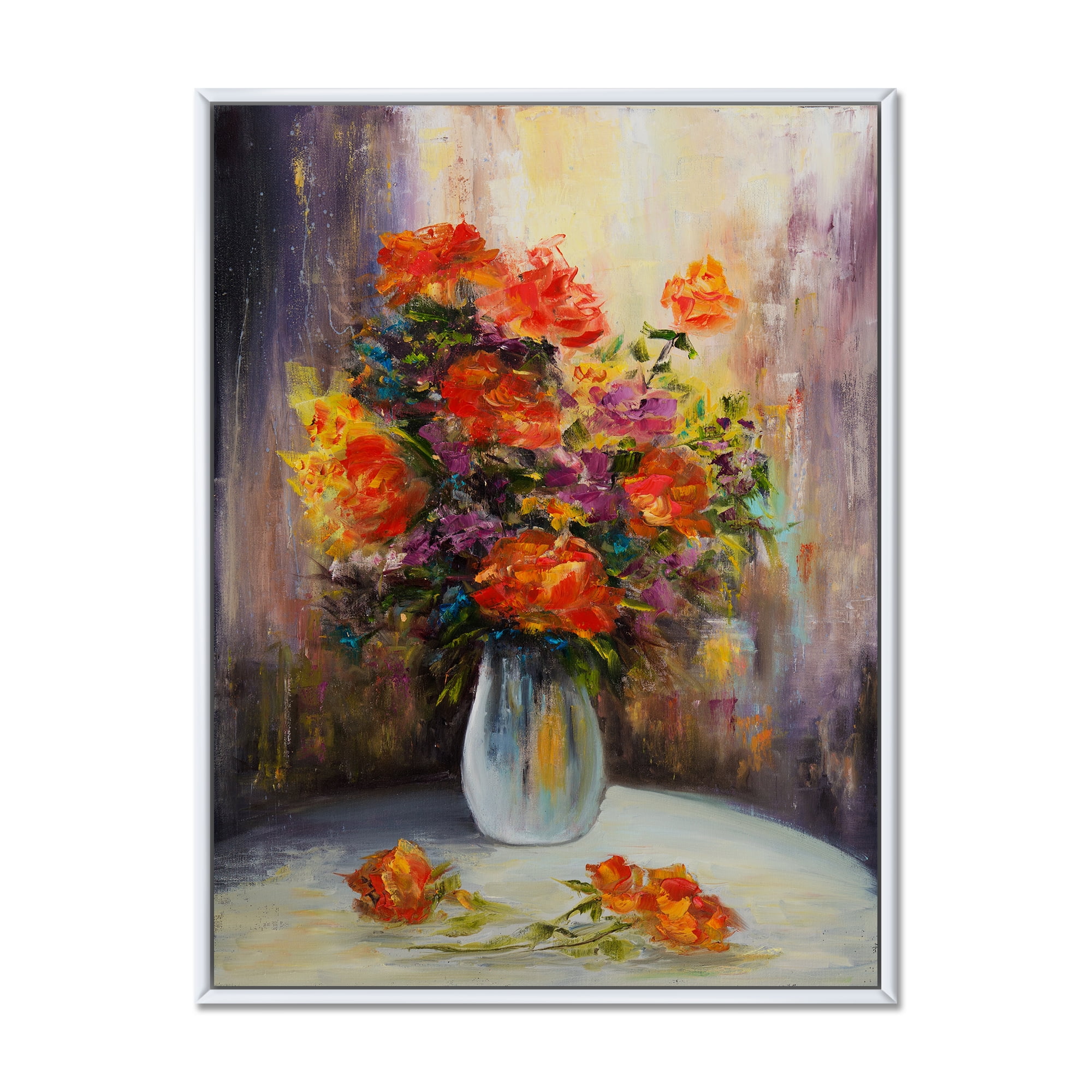 Designart 'Still Life Bouquet With Yellow and Red Flowers' Traditional Framed Canvas Wall Art Print
