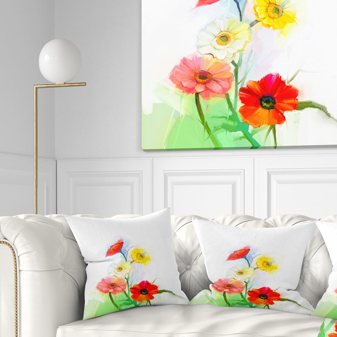 Designart Still Life Colored Gerbera Flowers - Floral Throw Pillow - 16x16