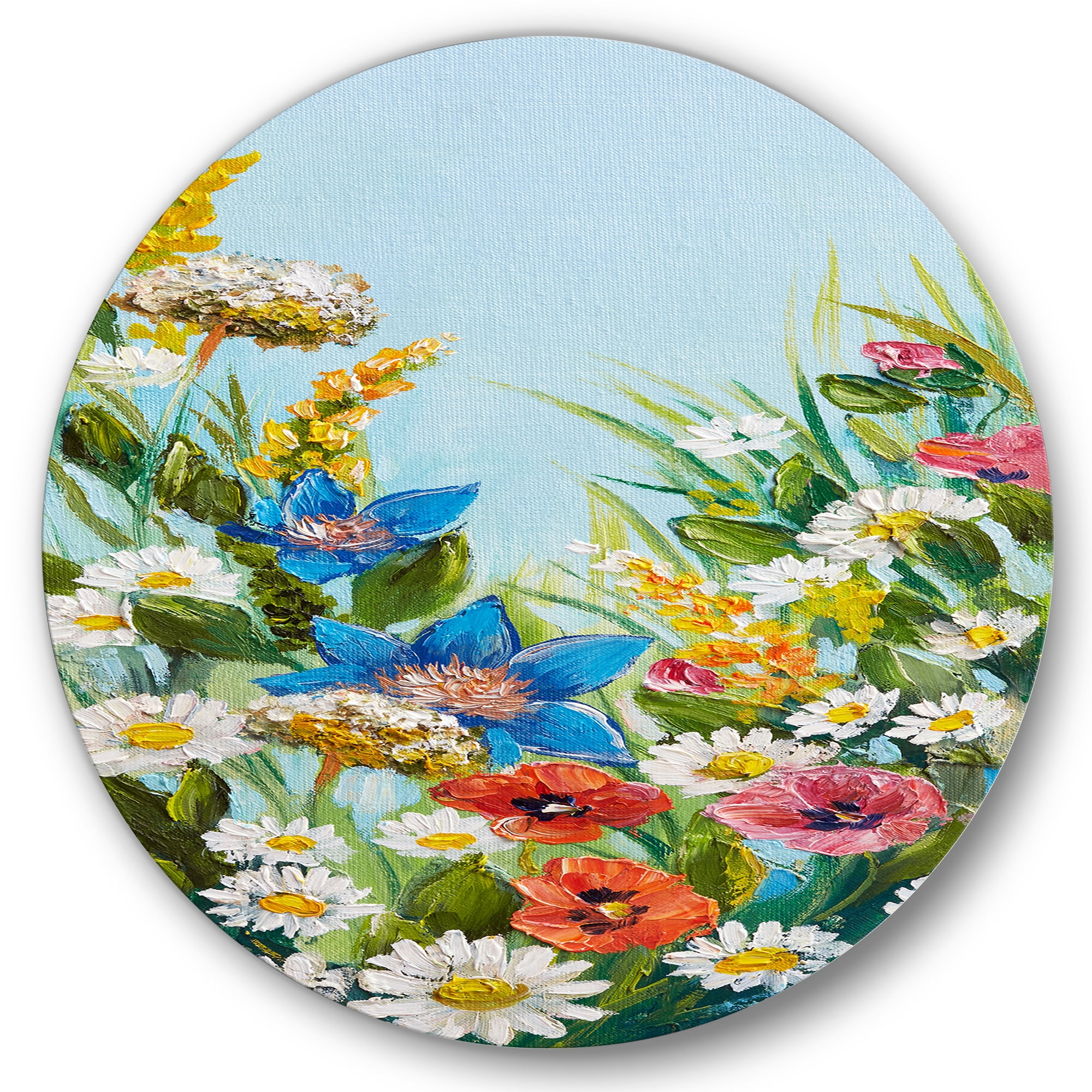 Designart 'Still Life Of Colorful Wildflowers With Leaves I' Traditional Circle Metal Wall Art 23x23 - Disc of 23