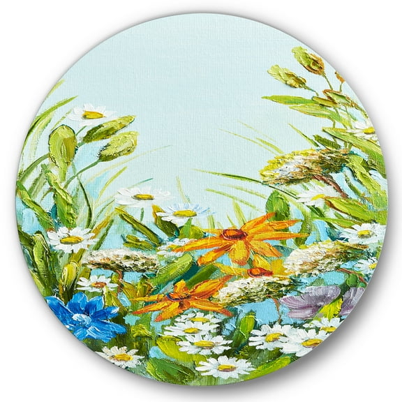 Designart 'Still Life Of Colorful Wildflowers With Leaves II' Traditional Circle Metal Wall Art 36x36 - Disc of 36