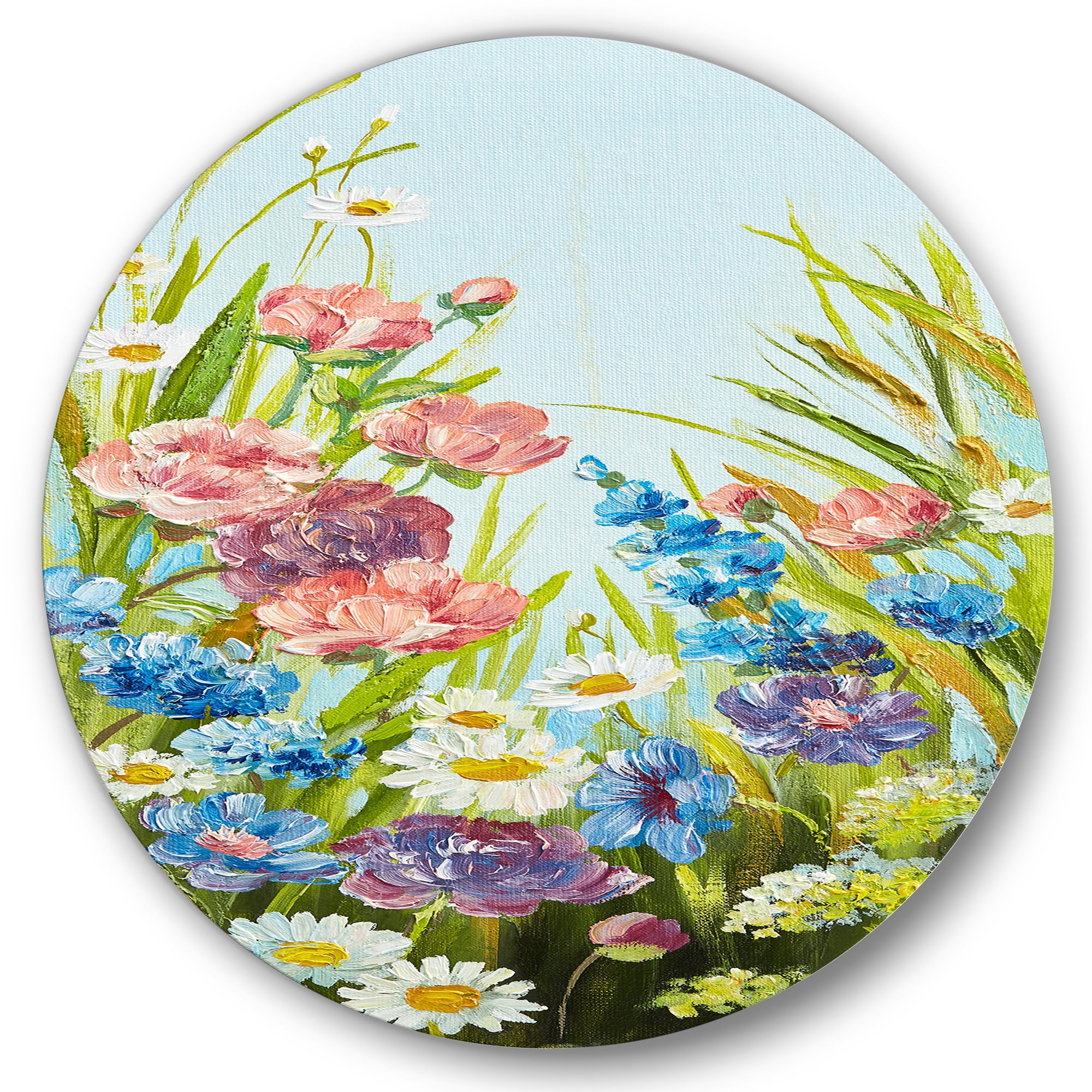 Designart 'Still Life Of Colorful Wildflowers With Leaves III' Traditional Circle Metal Wall Art 23x23 - Disc of 23