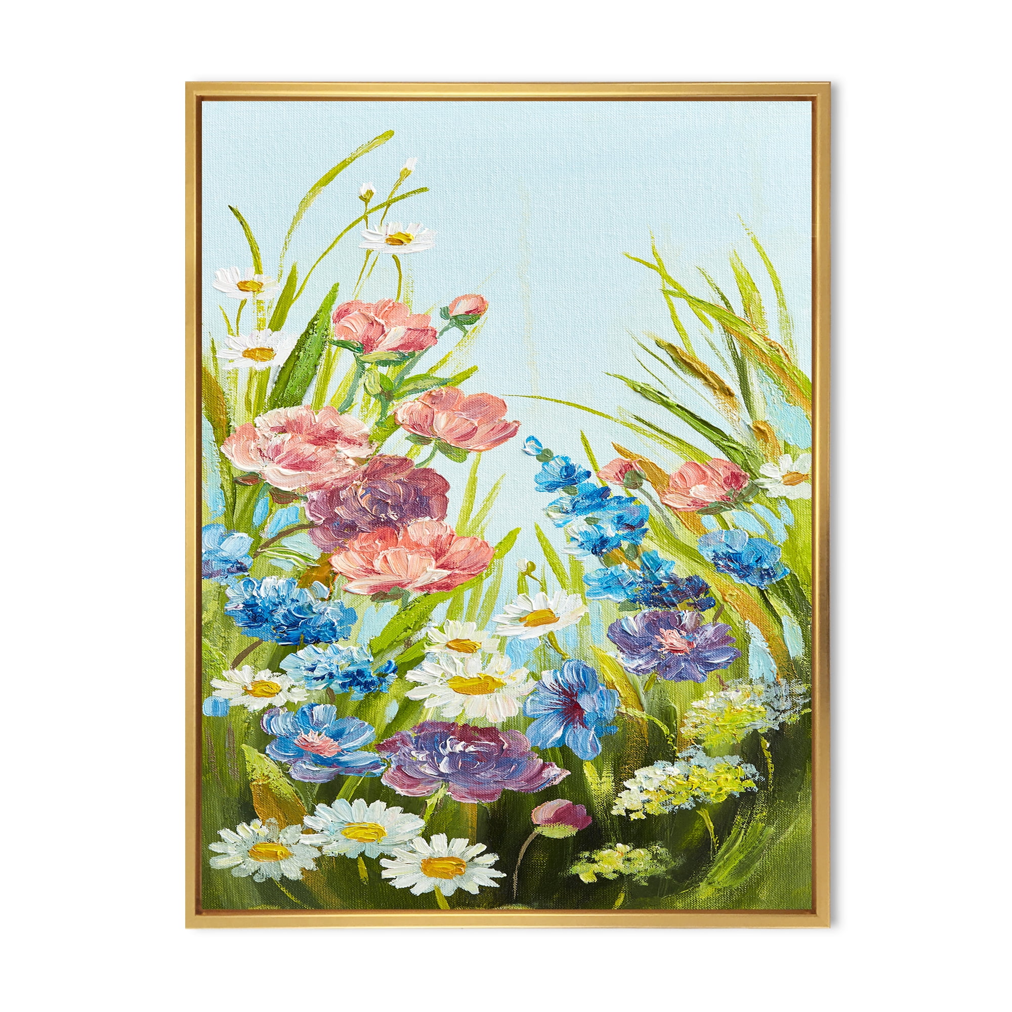 Designart 'Still Life Of Colorful Wildflowers With Leaves III' Traditional Framed Canvas Wall Art Print