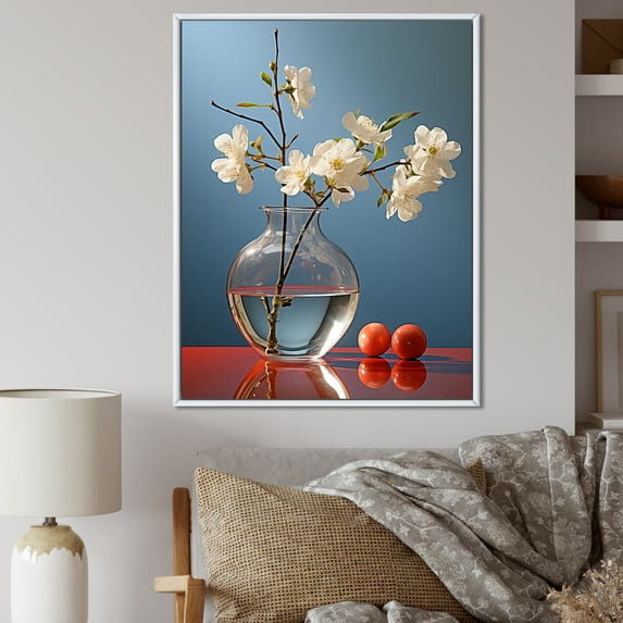 Designart "Still Life Of Pure Pearls" Flowers Floater Framed Canvas Art Print