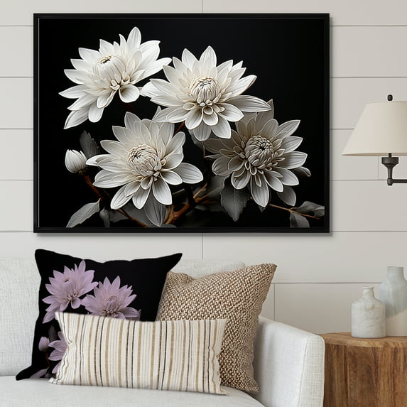 Designart "Still Life Of White Mums Bouquet" Mums Floater Framed Wall Art Prints
