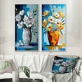 thumbnail image 1 of Designart "Still Life White Blossoms on Blue Background I" Floral Framed Wall Art Set Of 2 - Traditional Blue Framed Canvas Set For Living Room Decor, 1 of 6
